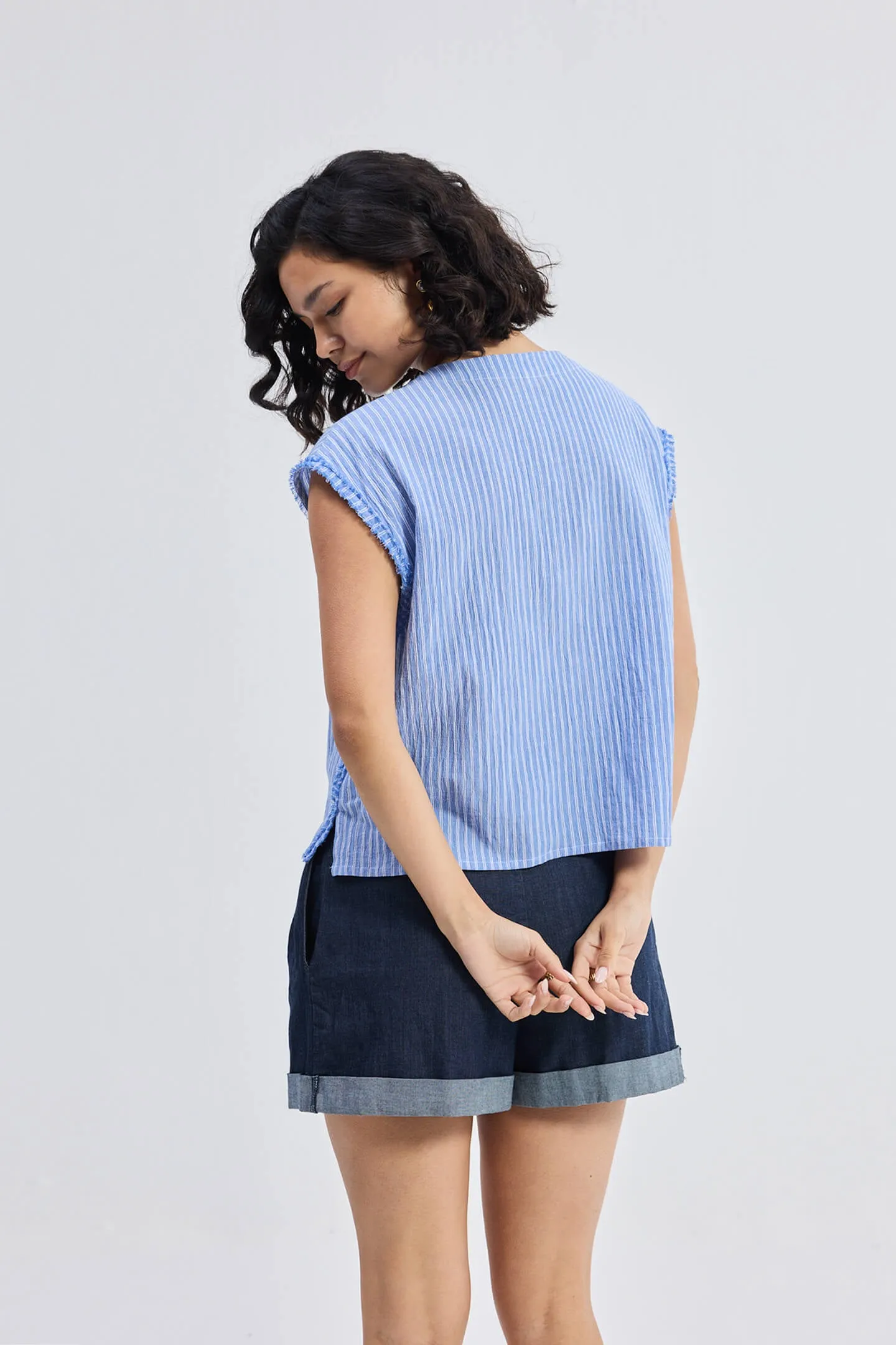 Boxy V-neck Top with Fray Detail sold by Reistor product image thumbnail 2