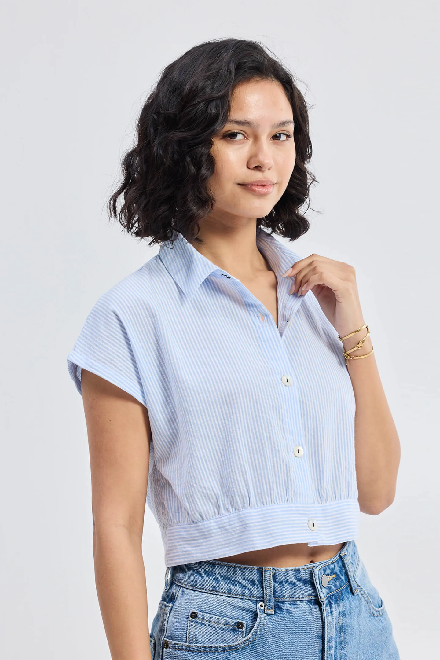 Oversized Crop Shirt in Classic Stripes sold by Reistor product image thumbnail 3