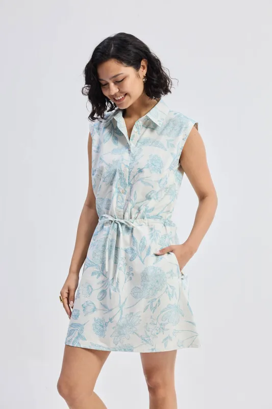 Drawstring Shirt Dress in Blue Florals sold by Reistor