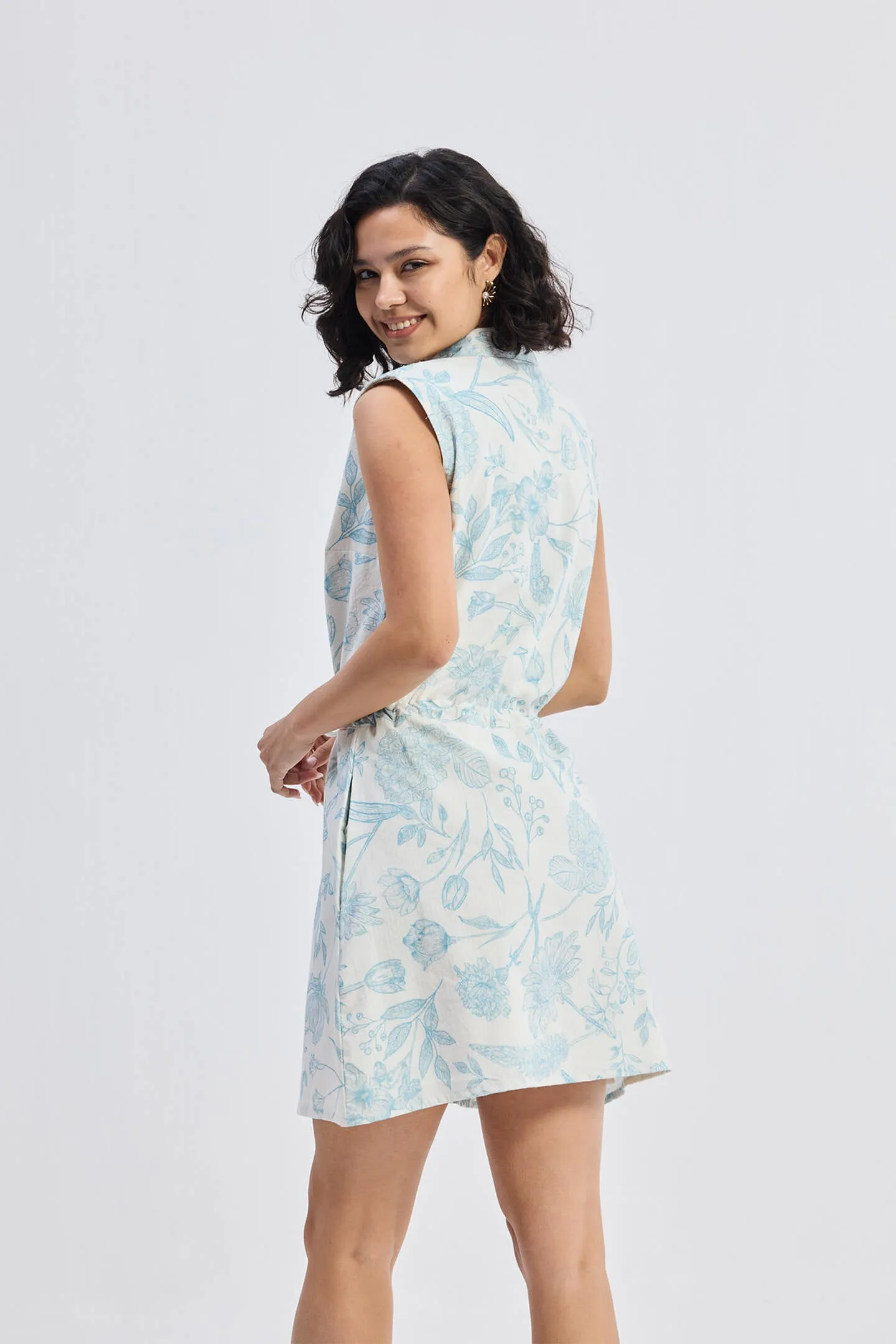 Drawstring Shirt Dress in Blue Florals sold by Reistor product image thumbnail 2