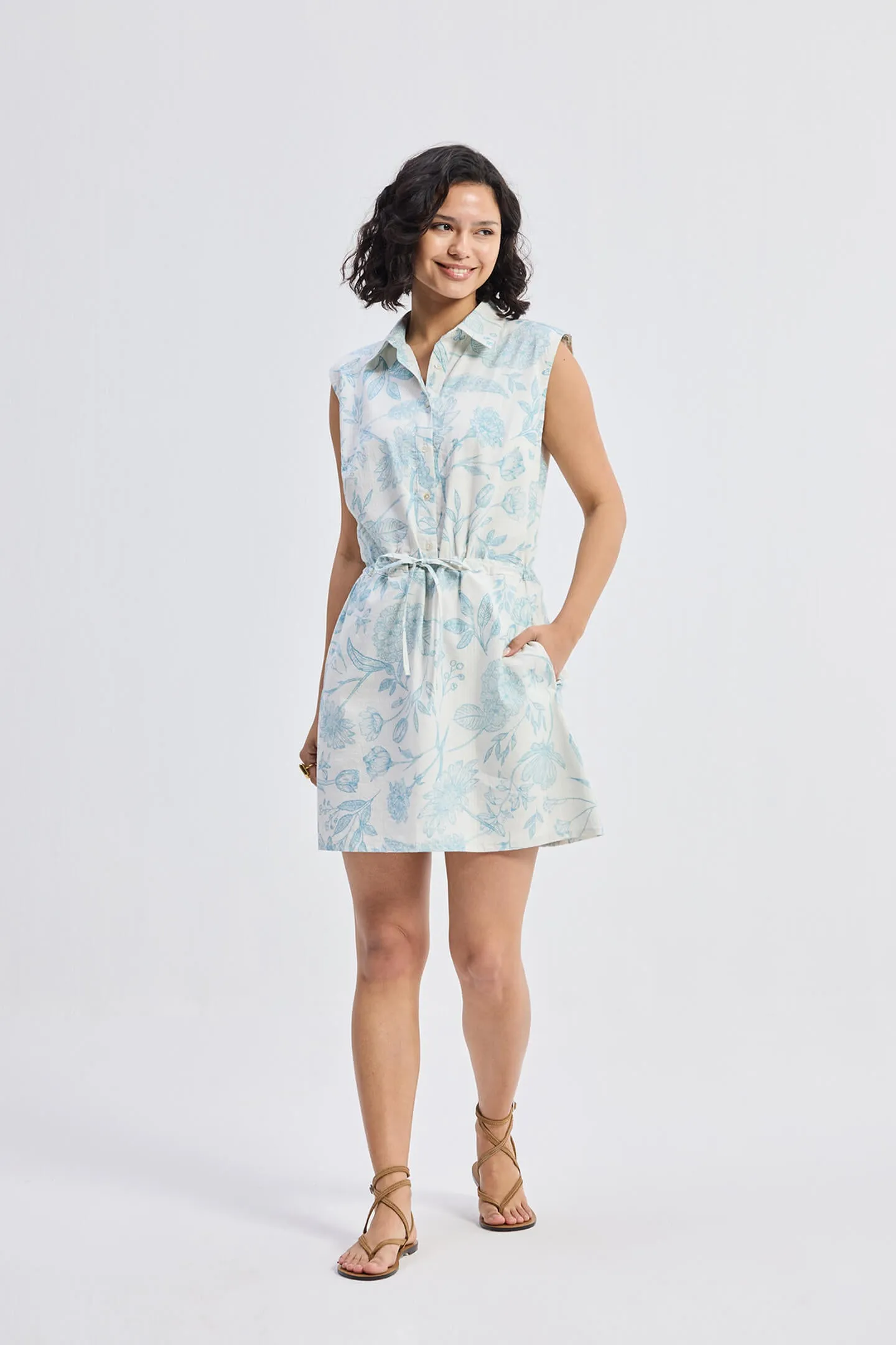 Drawstring Shirt Dress in Blue Florals sold by Reistor product image thumbnail 3