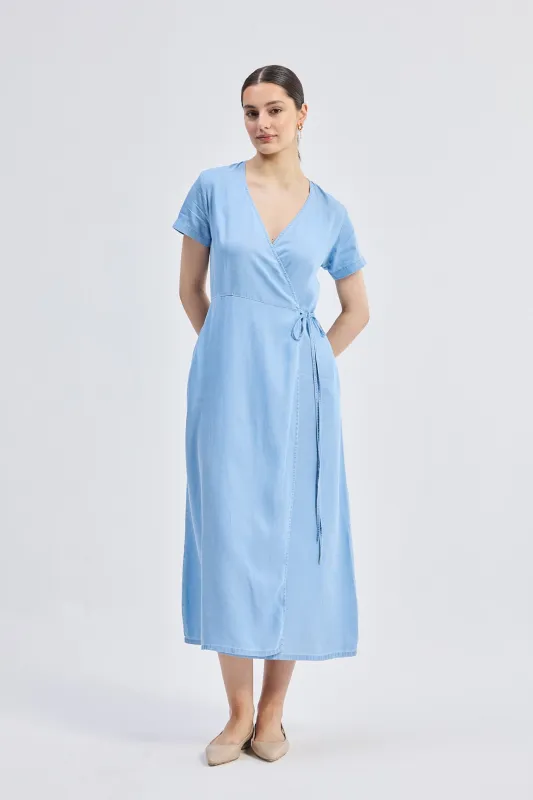 Maxi Wrap Dress in Light Blue sold by Reistor