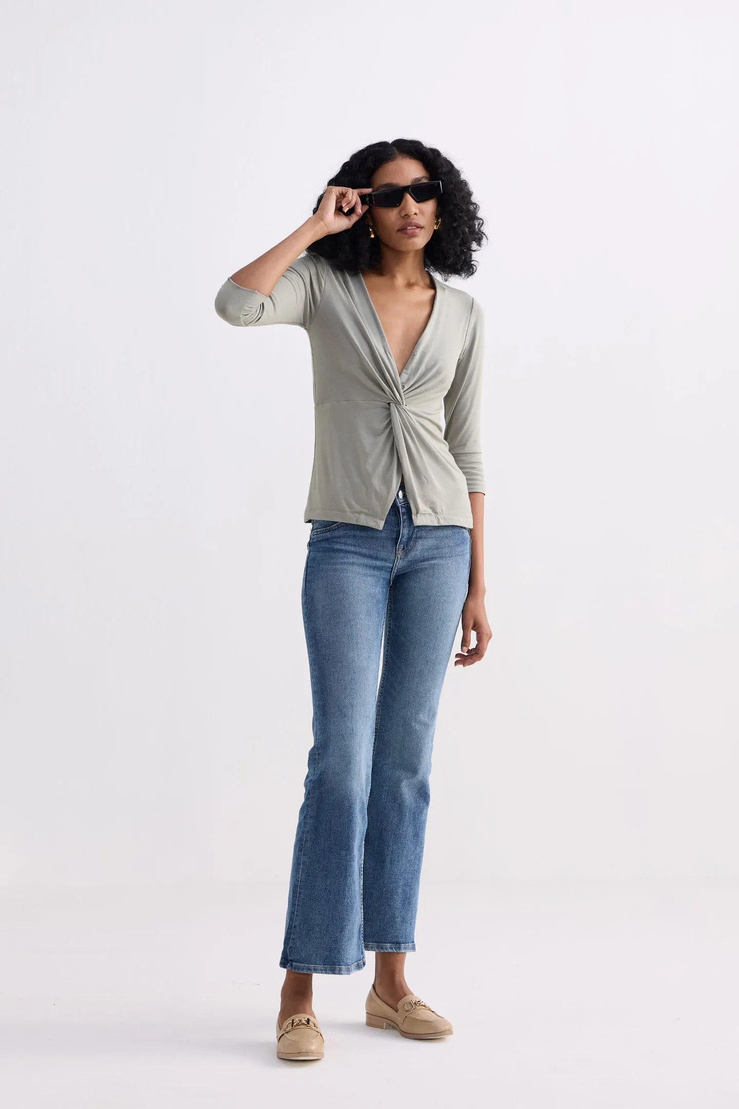 Twist Front Knit Shirt in Light Olive sold by Reistor product image thumbnail 5