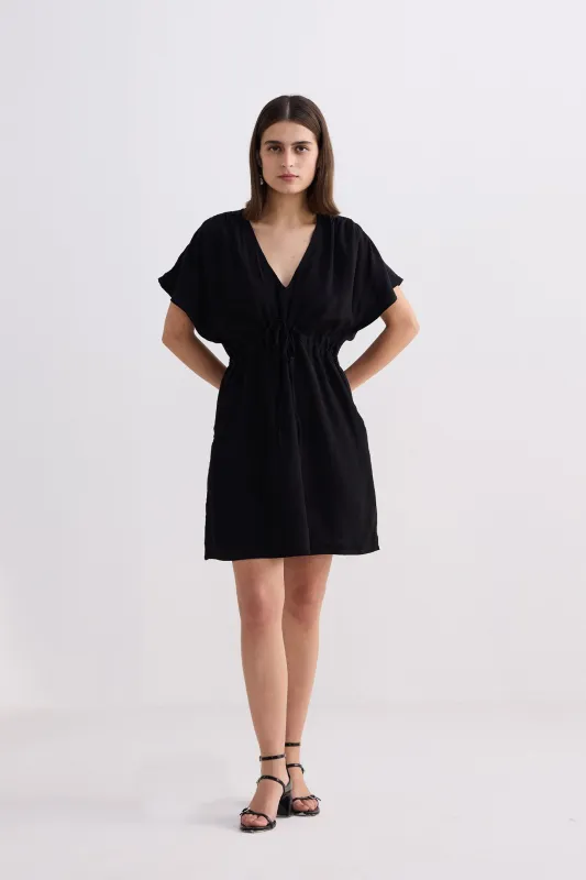 Oversized Gathered Short Dress in Black sold by Reistor