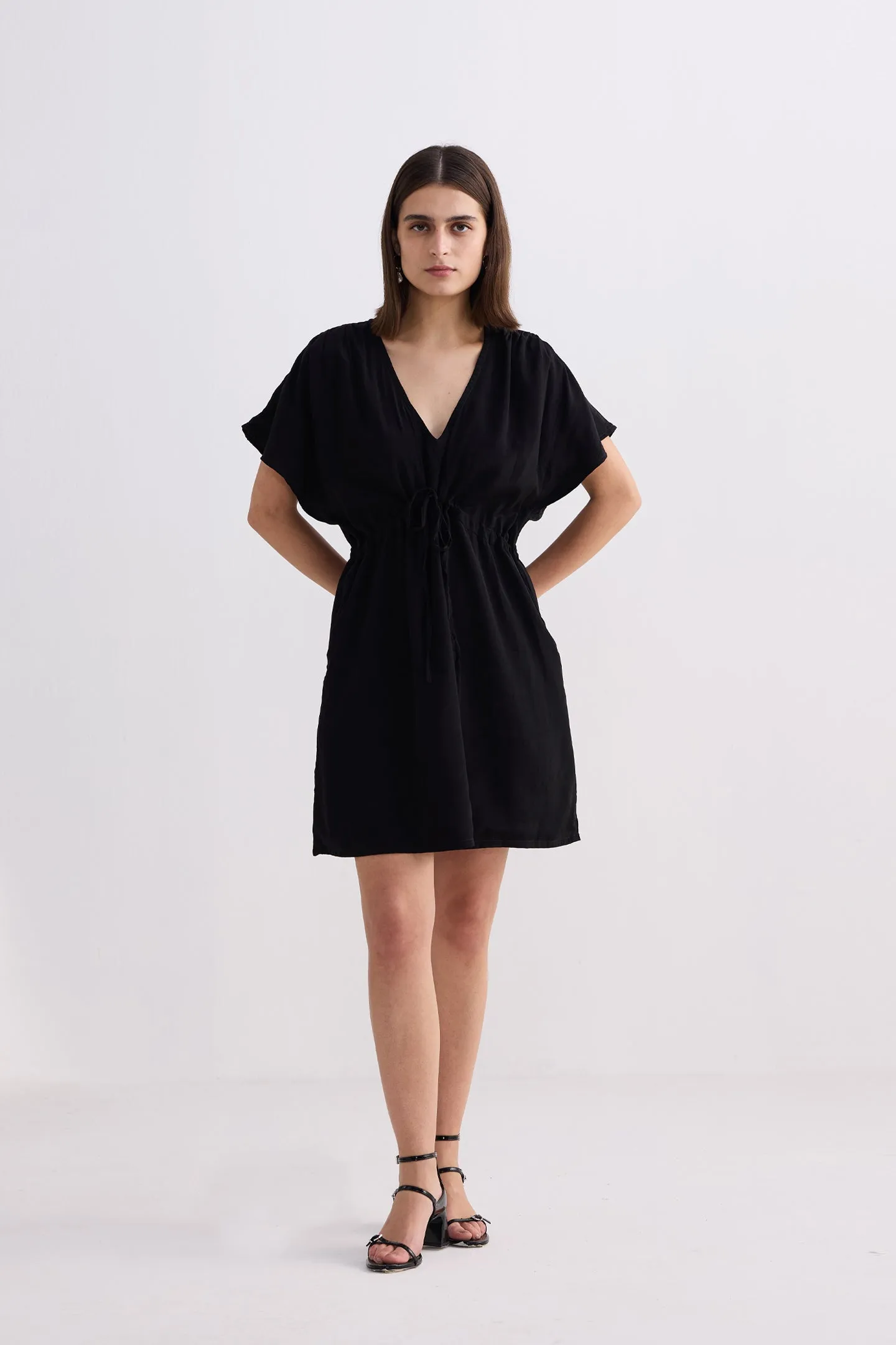 Oversized Gathered Short Dress in Black sold by Reistor