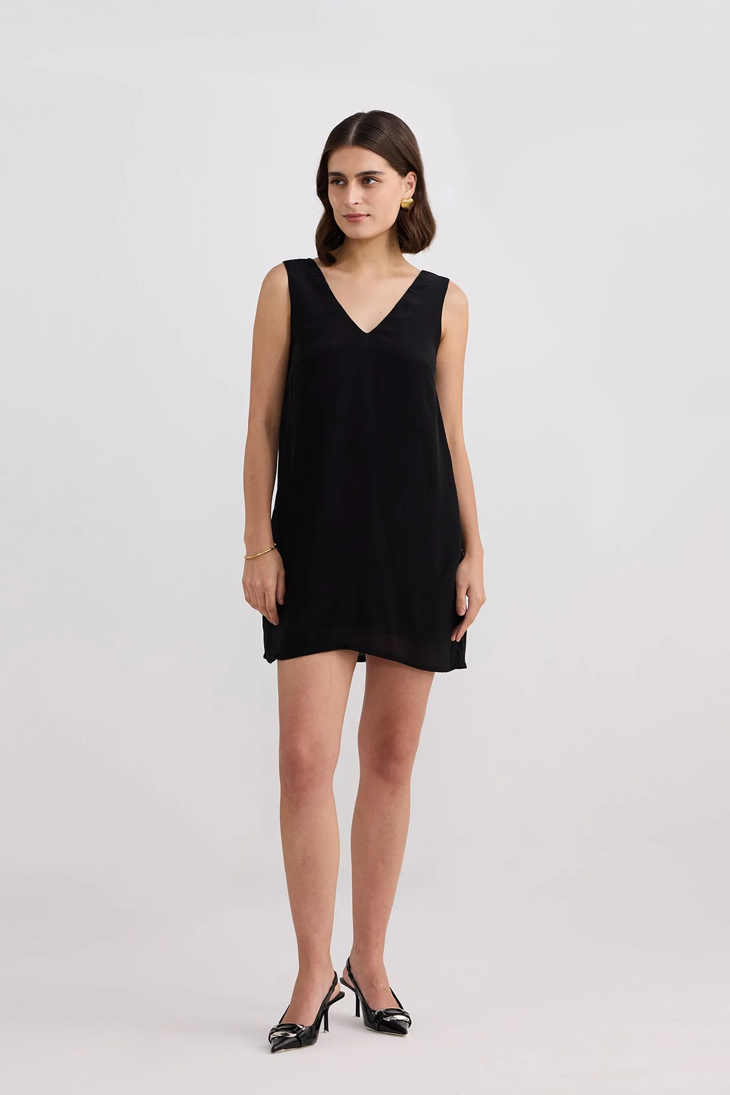 Midnight Muse V-neck Short Dress in Black sold by Reistor