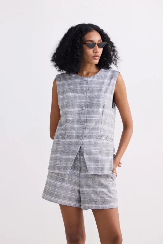 Cotton Tweed Vest Jacket in Grey made by Reistor