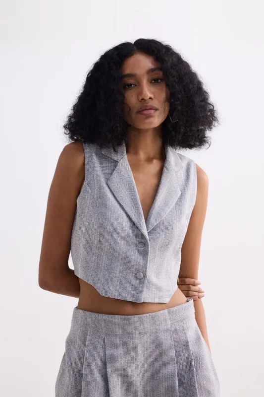 Cropped Cotton Tweed Vest in Grey sold by Reistor