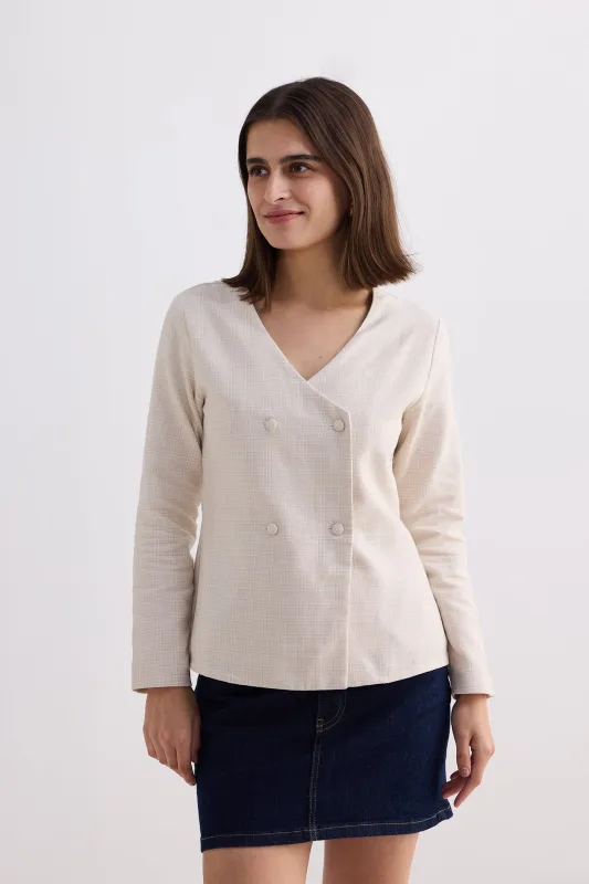 Fitted Cotton Tweed Jacket in Cream made by Reistor