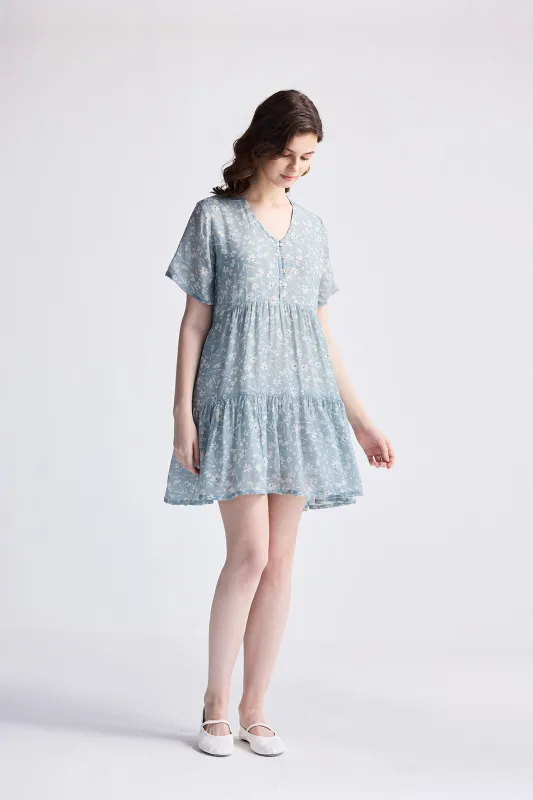 Floral Short Tiered dress in Light Blue sold by Reistor