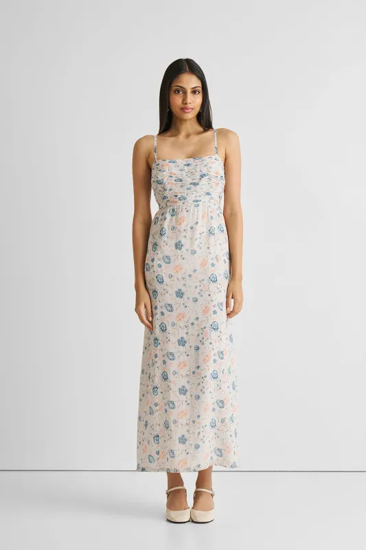 Ruched Floral Strappy Maxi Dress sold by Reistor