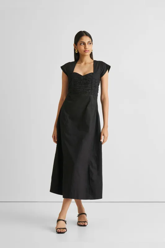 Ruched Dress with Front Slit in Black sold by Reistor
