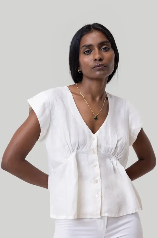 Deep V-neck Top in Off-white sold by Reistor