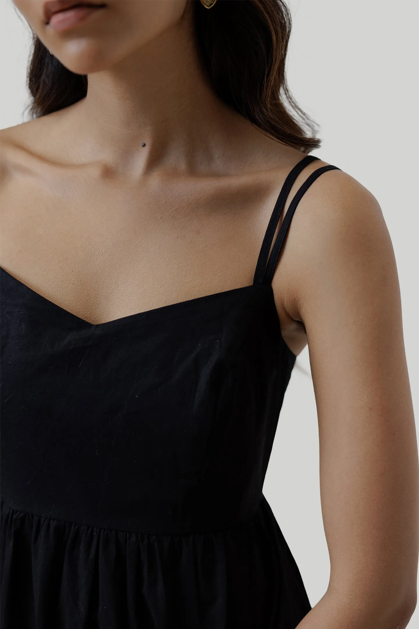 Strappy Gathered Midi Dress in Black sold by Reistor product image thumbnail 3