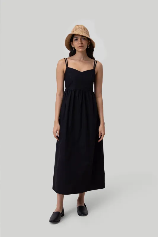 Strappy Gathered Midi Dress in Black sold by Reistor