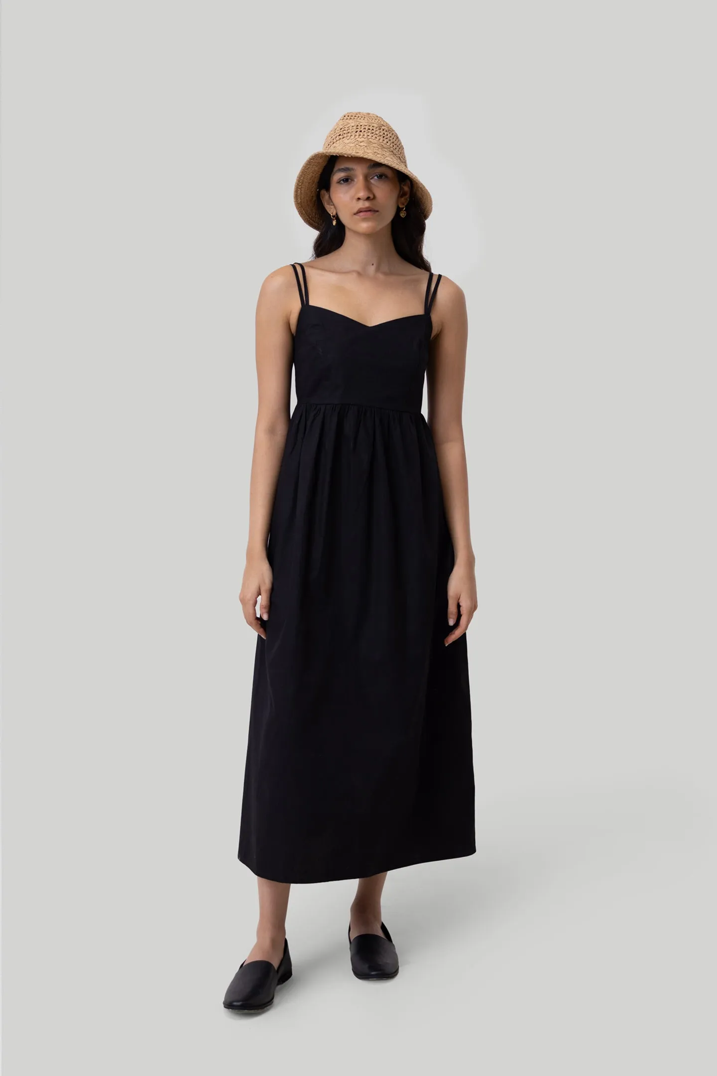 Strappy Gathered Midi Dress in Black sold by Reistor