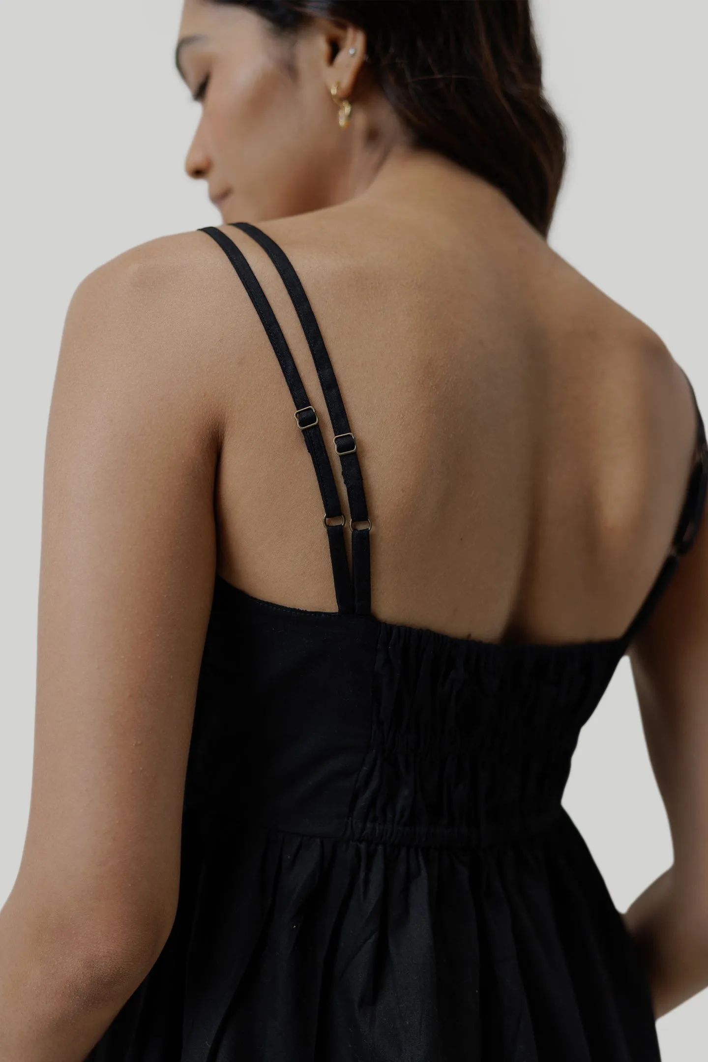 Strappy Gathered Midi Dress in Black sold by Reistor product image thumbnail 4