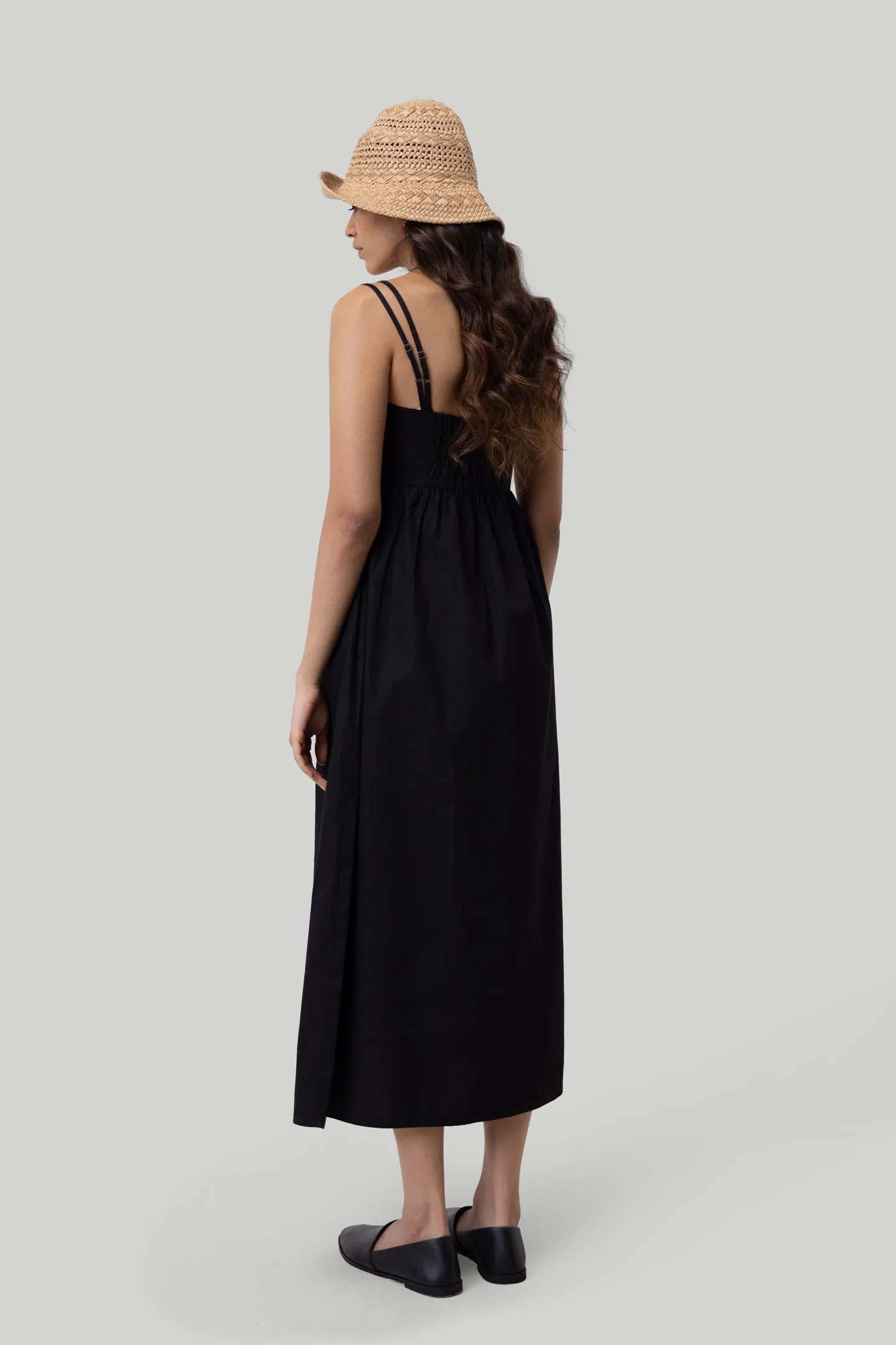 Strappy Gathered Midi Dress in Black sold by Reistor product image thumbnail 2