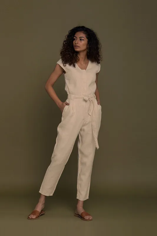 Evening Chai Jumpsuit in Neutral Beige sold by Reistor