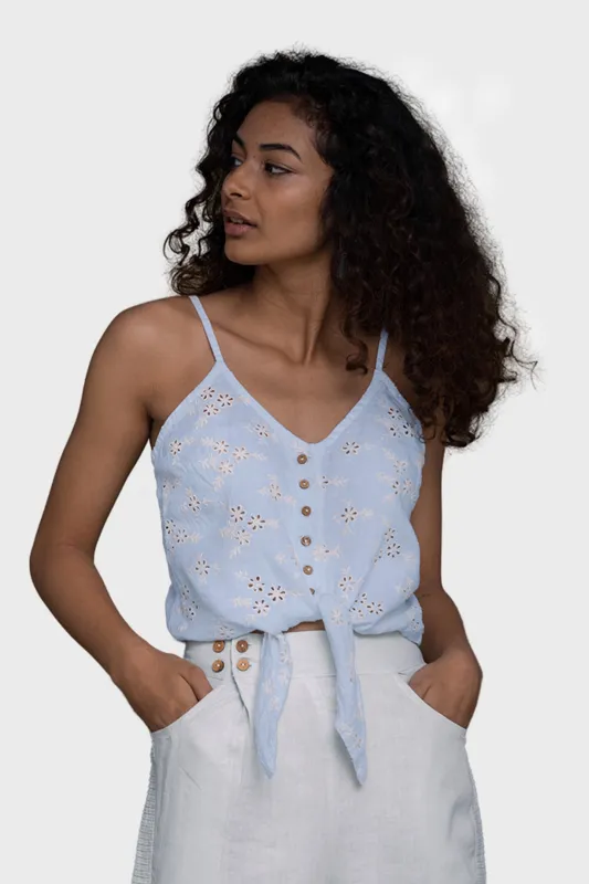 Pool Day Tan Lines Top in Blue sold by Reistor