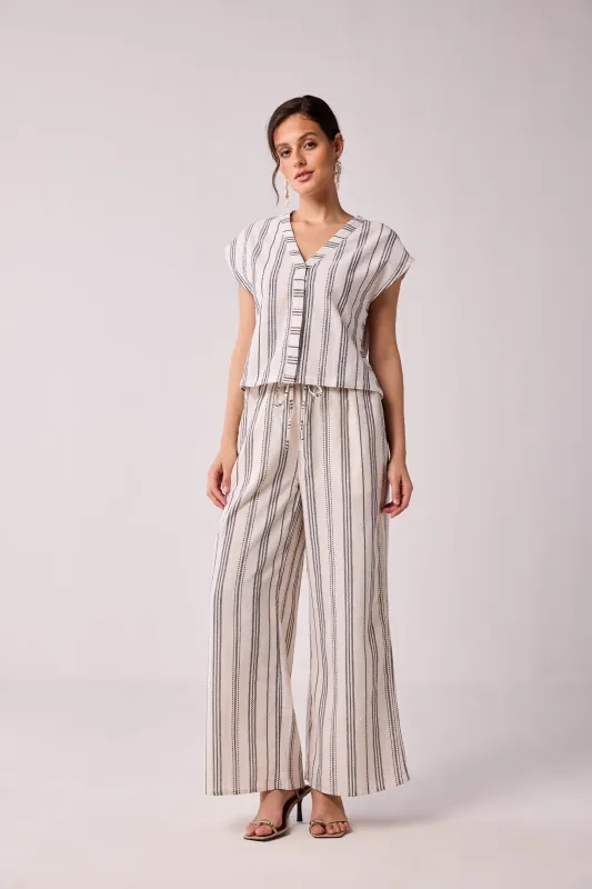 Wide-leg Drawstring Pants in Stripes sold by Reistor