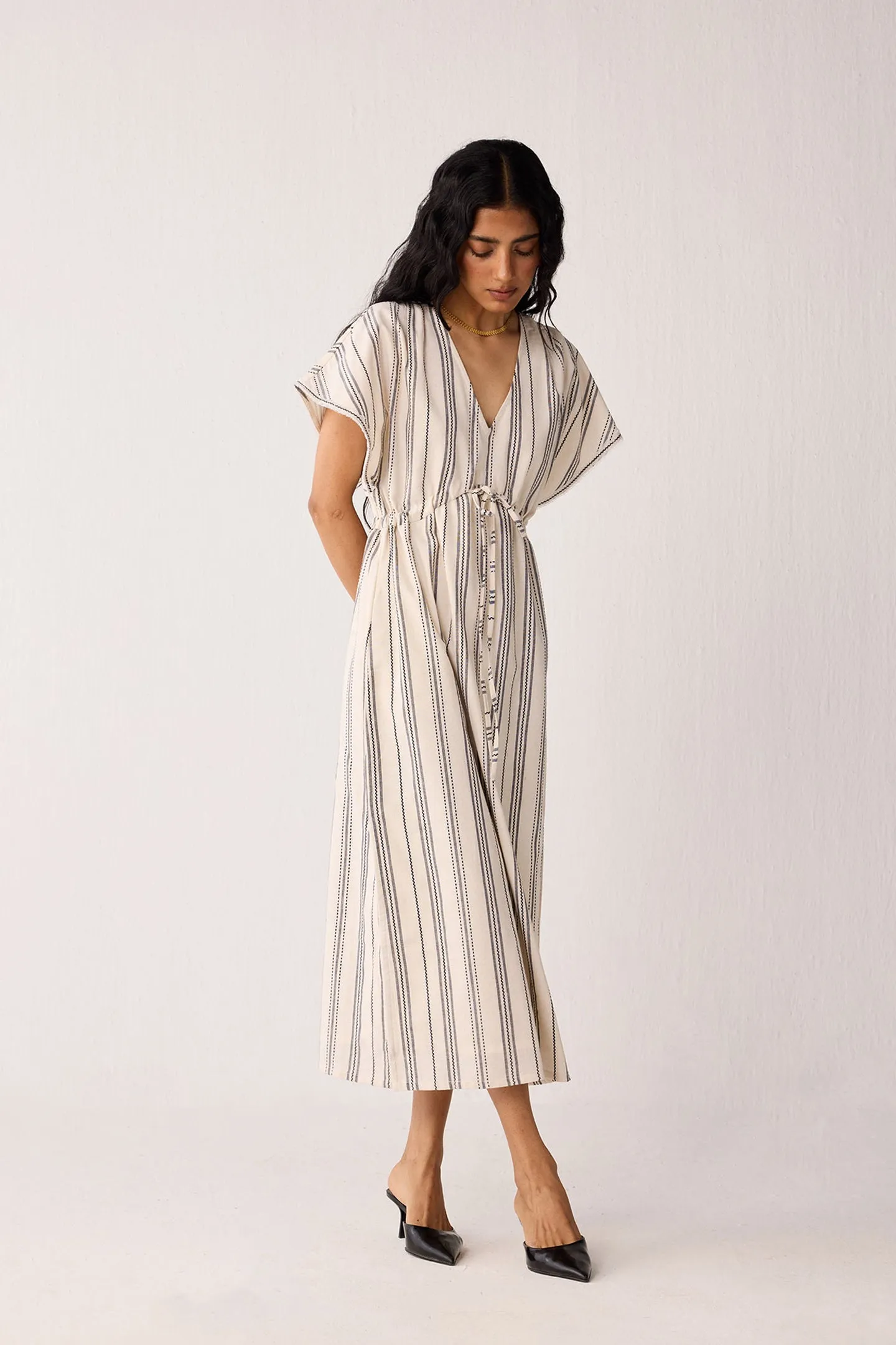 Maxi Gathered Dress with Side Slits in Stripes sold by Reistor product image thumbnail 5