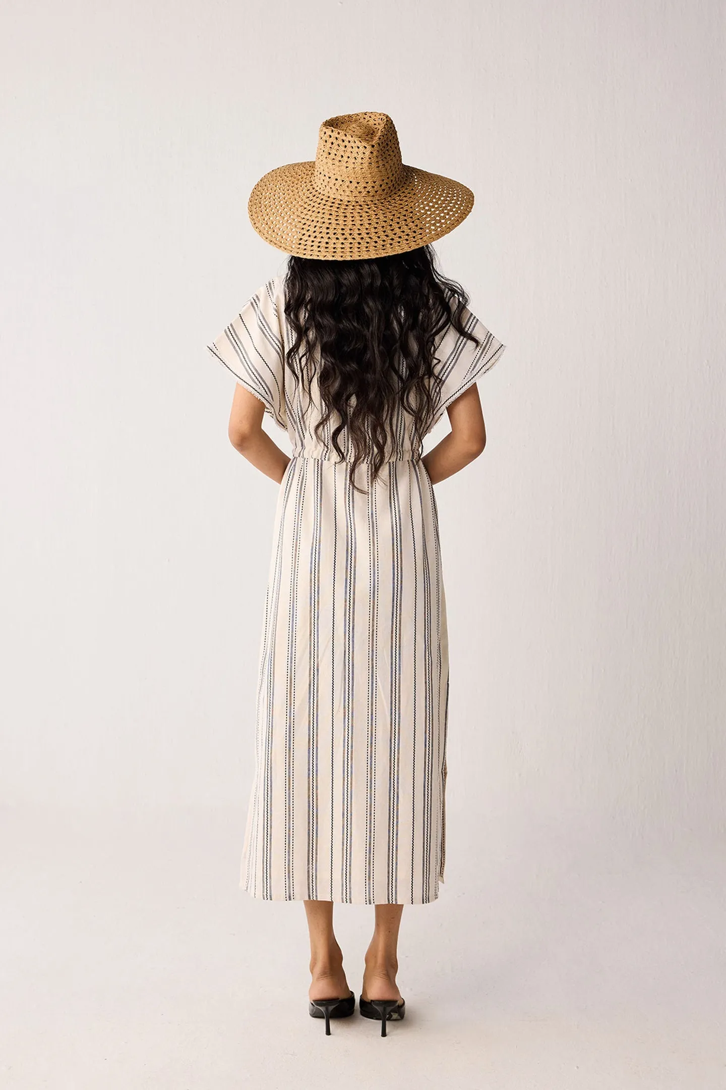 Maxi Gathered Dress with Side Slits in Stripes sold by Reistor product image thumbnail 2