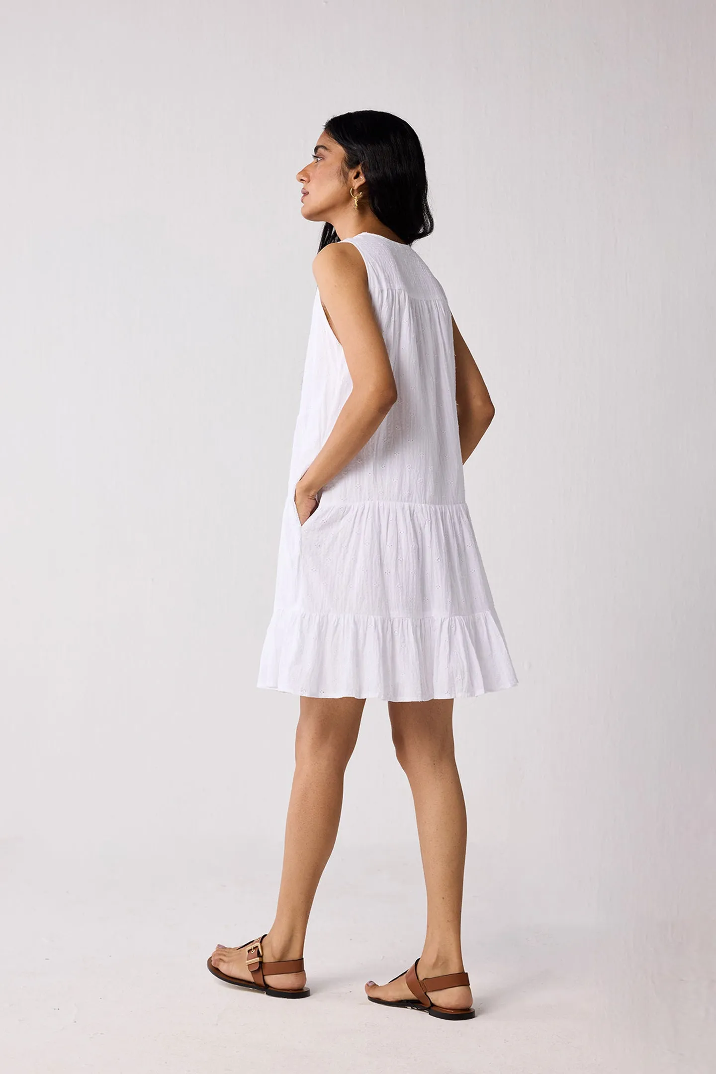 Embroidered Everyday Sleeveless Short Tiered Dress in White sold by Reistor product image thumbnail 2