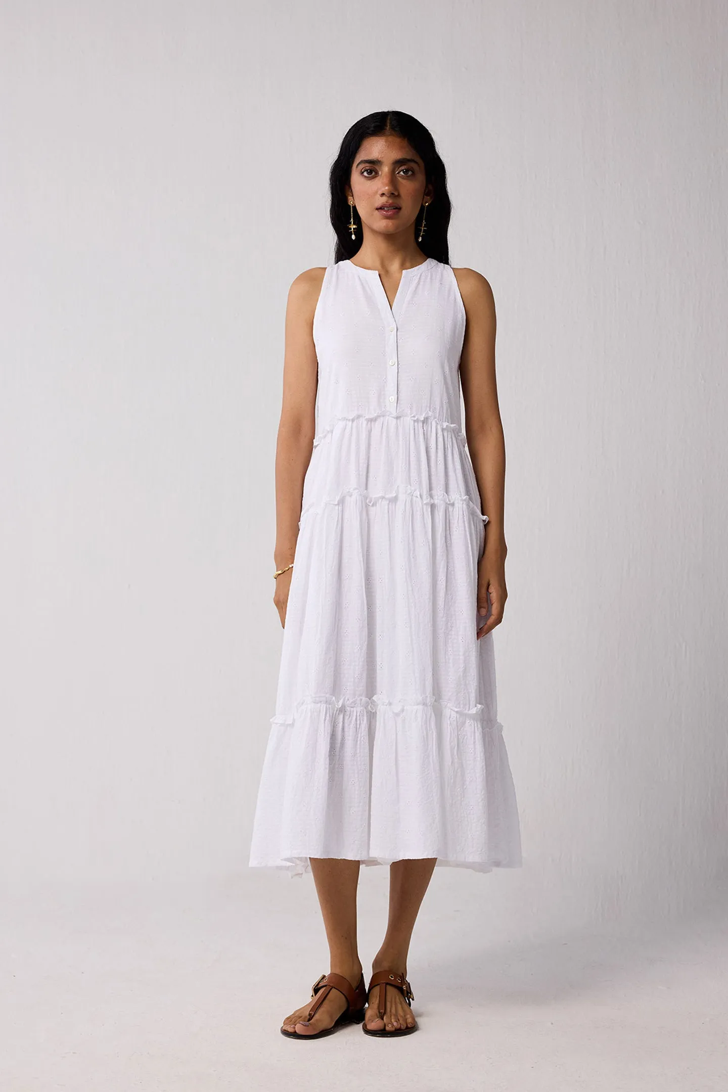 Embroidered Sleeveless Maxi Dress in White sold by Reistor
