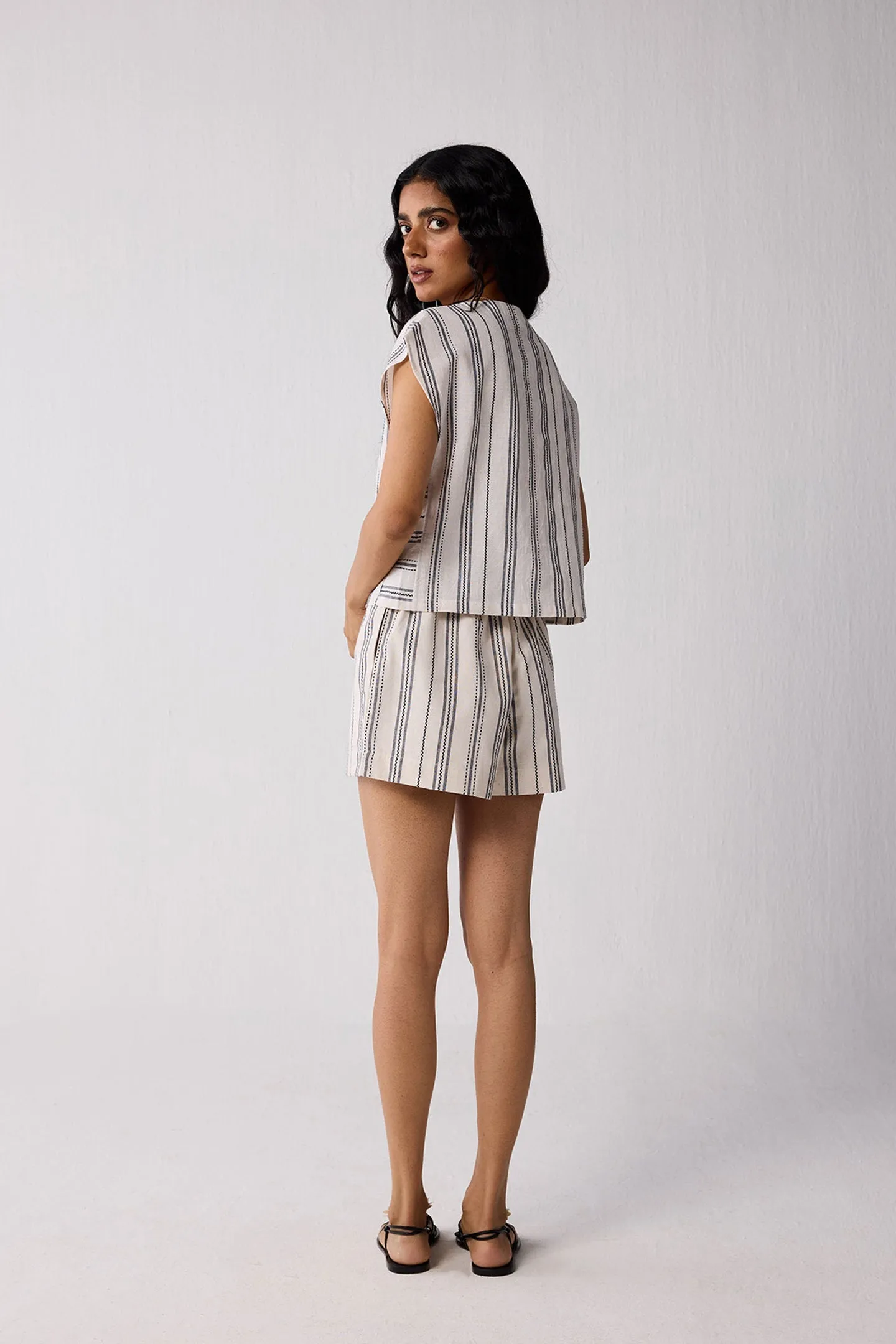 Striped Matching Set with Regular Shorts and V-neck Top sold by Reistor product image thumbnail 2