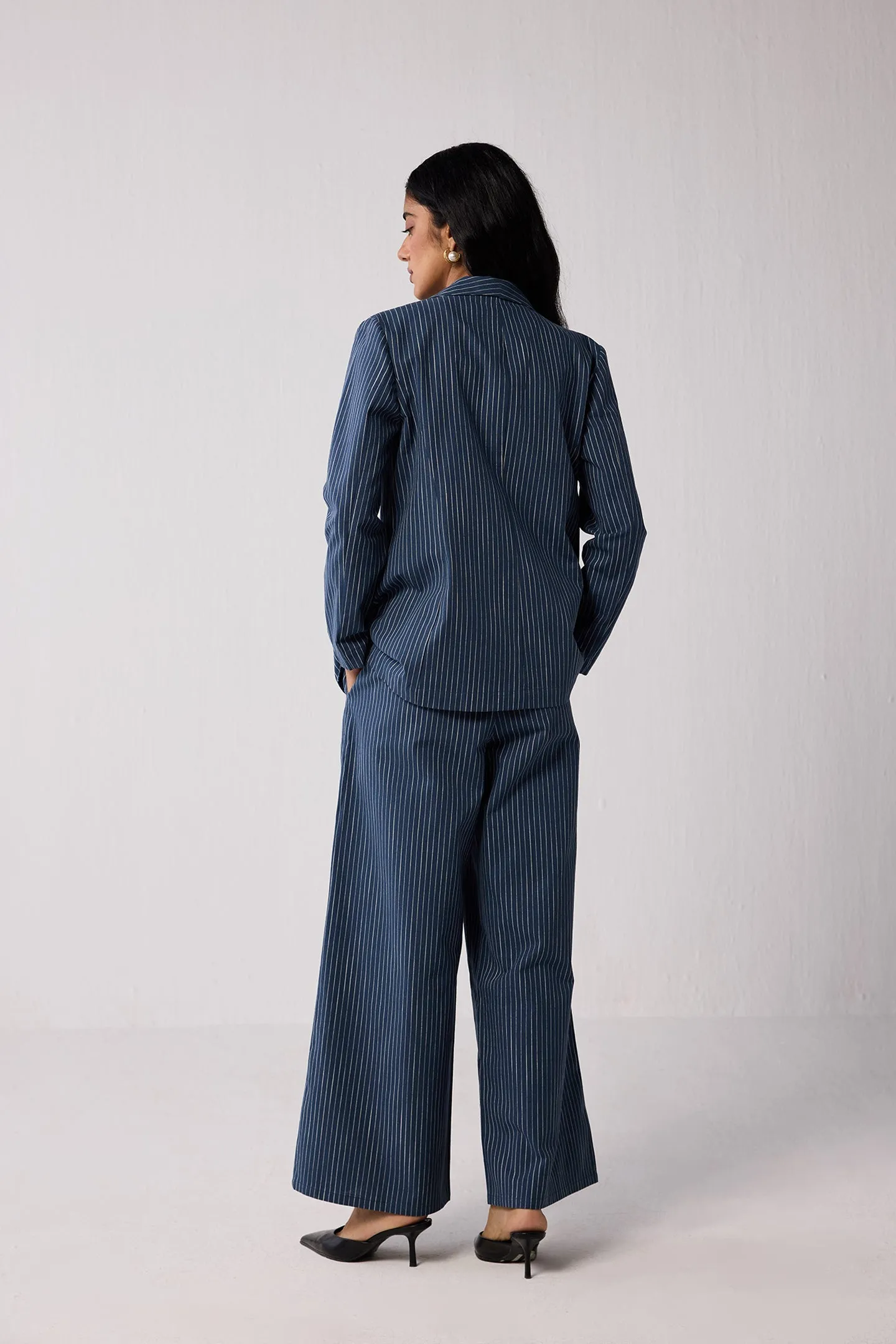 Weekday Blazer and Wide-leg Drawstring Pants Set in Blue Stripes sold by Reistor product image thumbnail 2