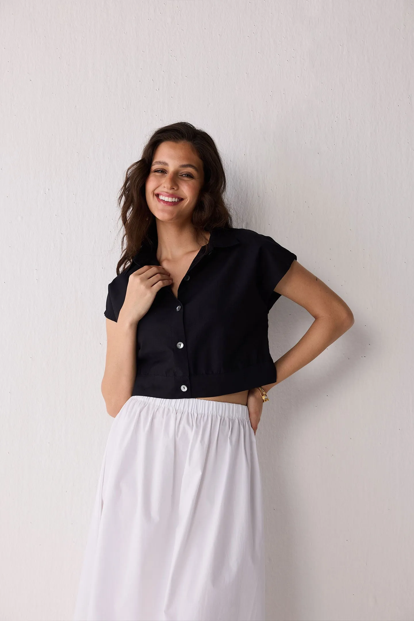 Oversized Crop Shirt in Black sold by Reistor product image thumbnail 3