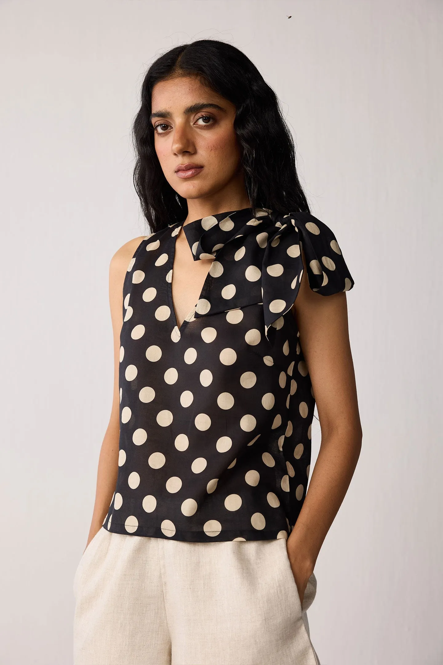 Regular V-Neck Polka Dot Top with Bow Detail sold by Reistor product image thumbnail 5