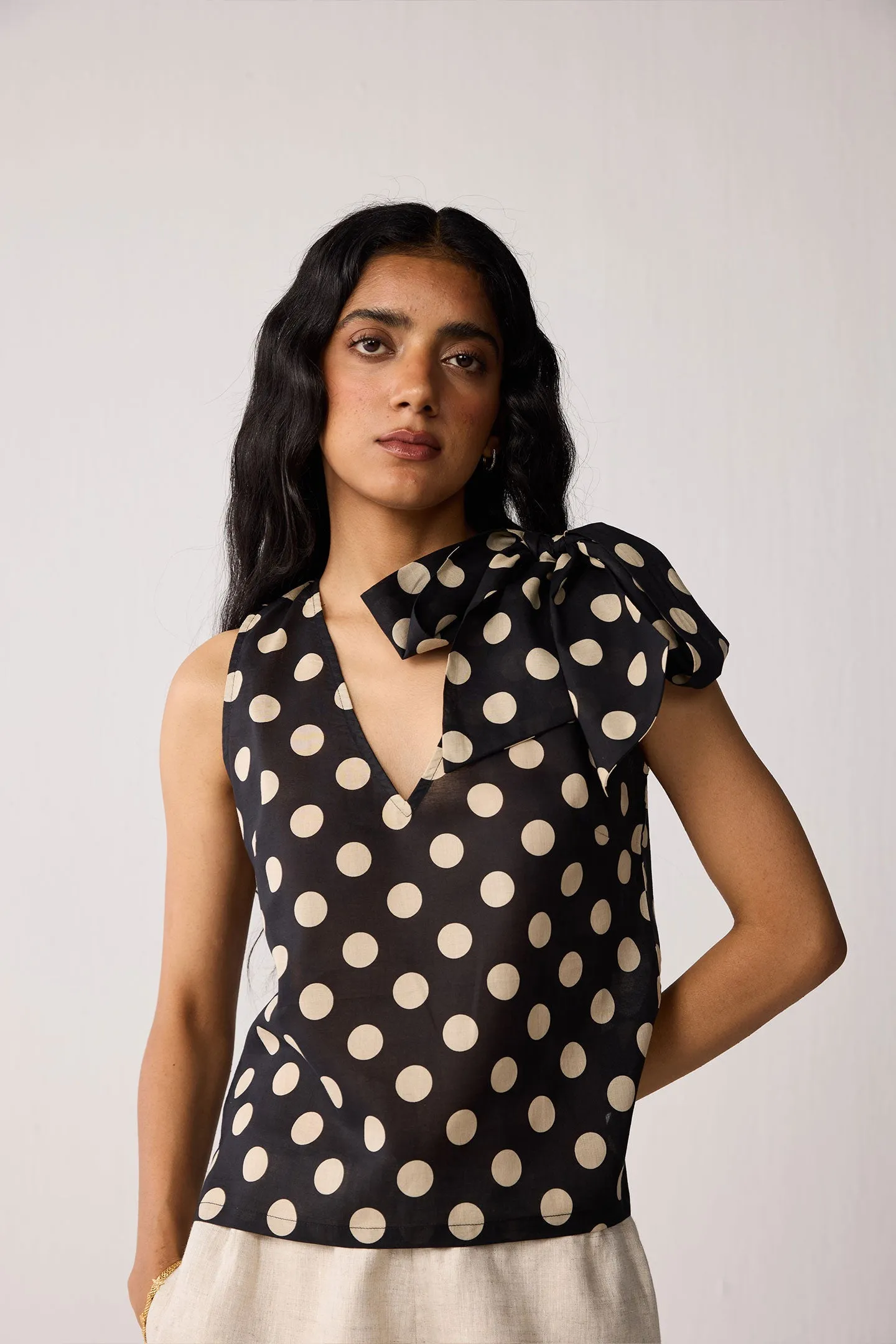 Regular V-Neck Polka Dot Top with Bow Detail sold by Reistor product image thumbnail 4