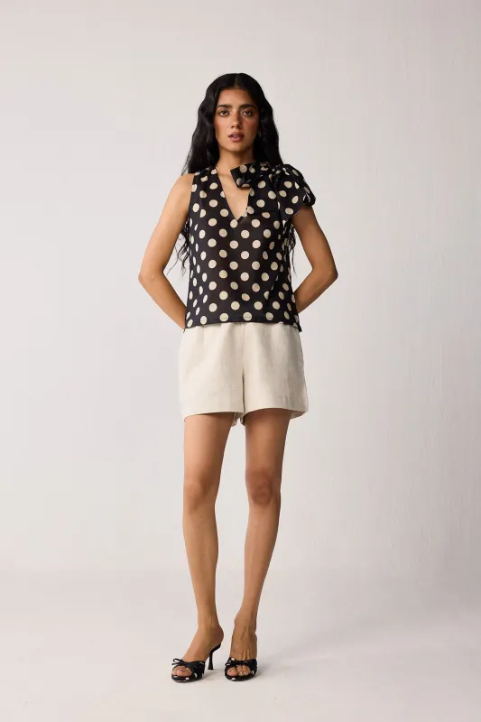 Regular V-Neck Polka Dot Top with Bow Detail made by Reistor