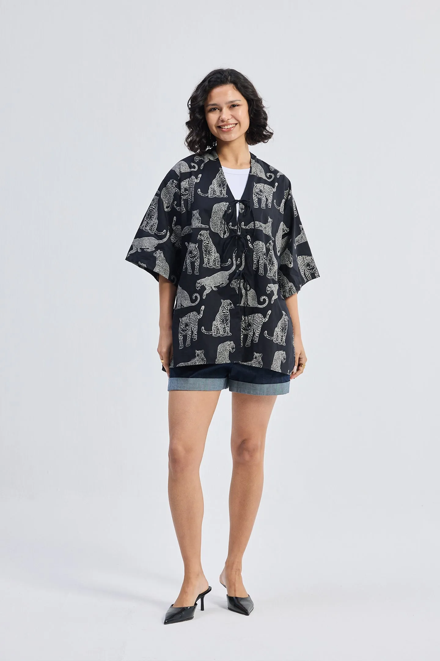Oversized Shirt with Front-ties in Animal Print sold by Reistor