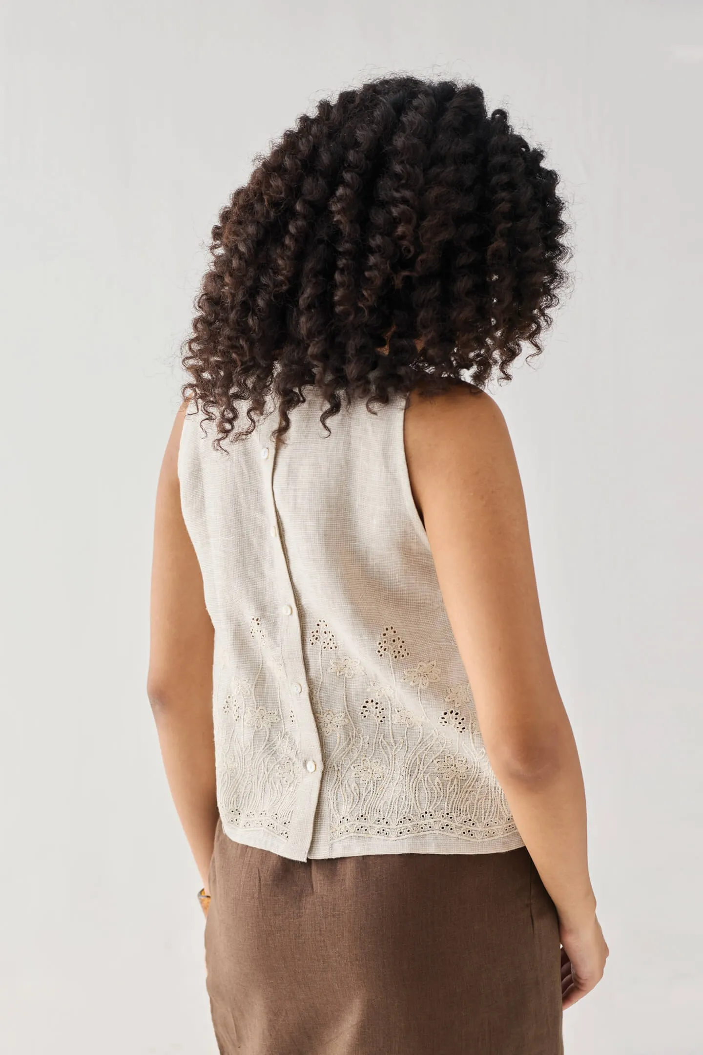 The Embroidered Button Back Top in Checkered Linen sold by Reistor product image thumbnail 3