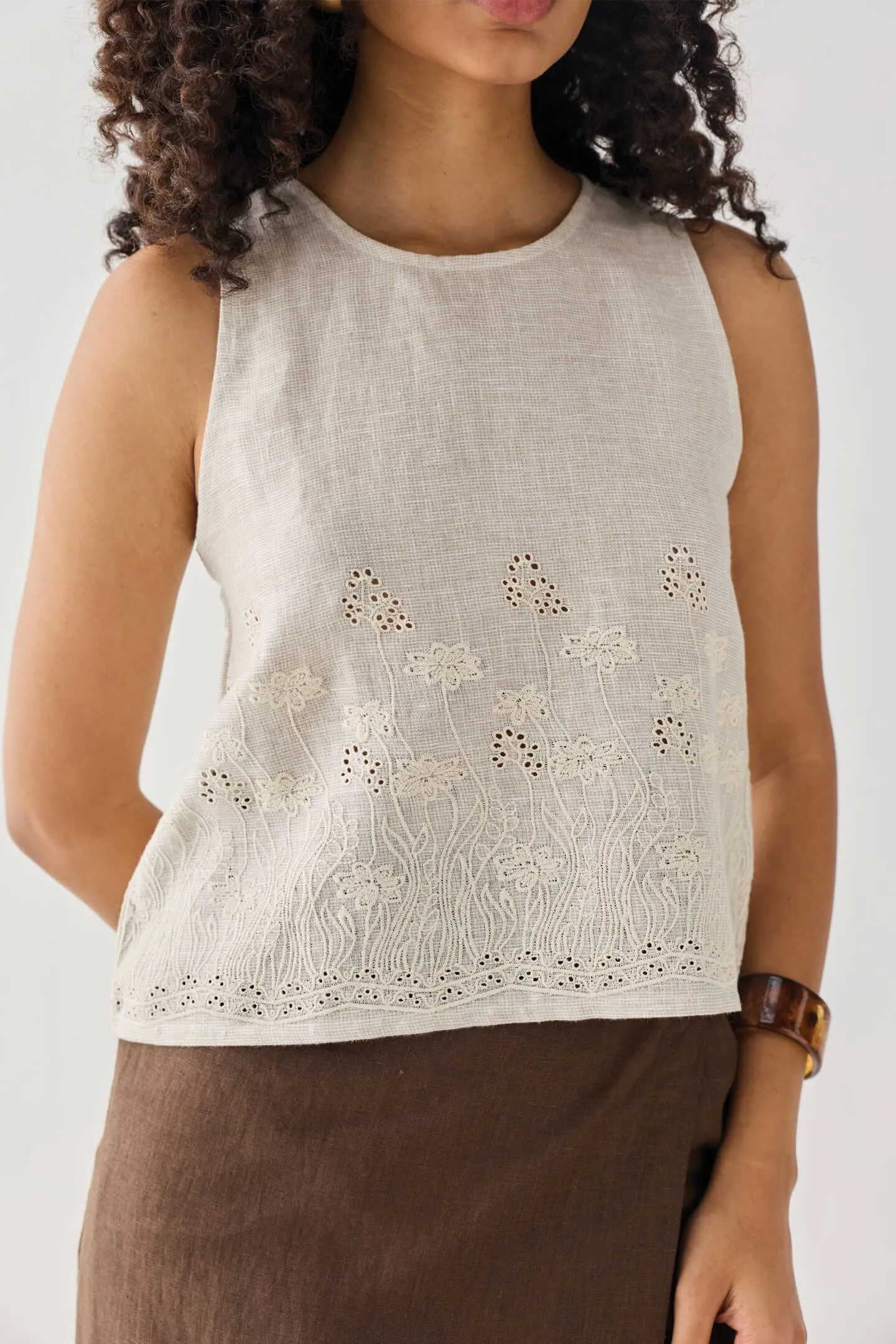 The Embroidered Button Back Top in Checkered Linen sold by Reistor product image thumbnail 5
