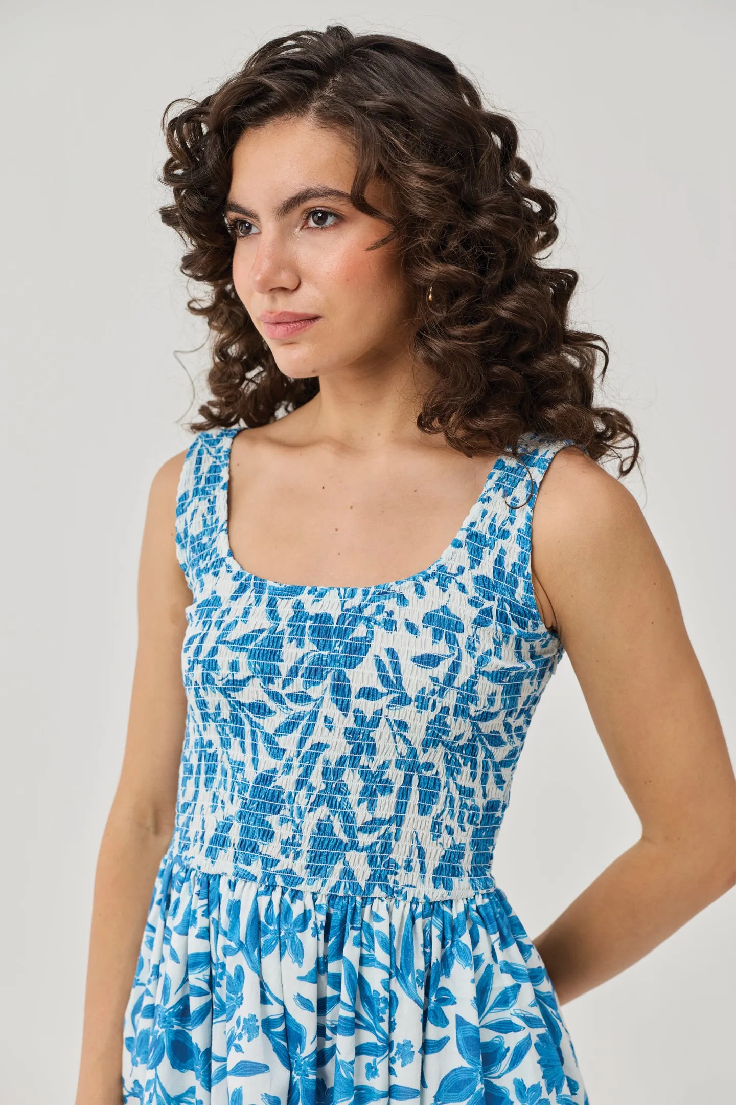 Smocked Short Dress in Blue Florals sold by Reistor product image thumbnail 5