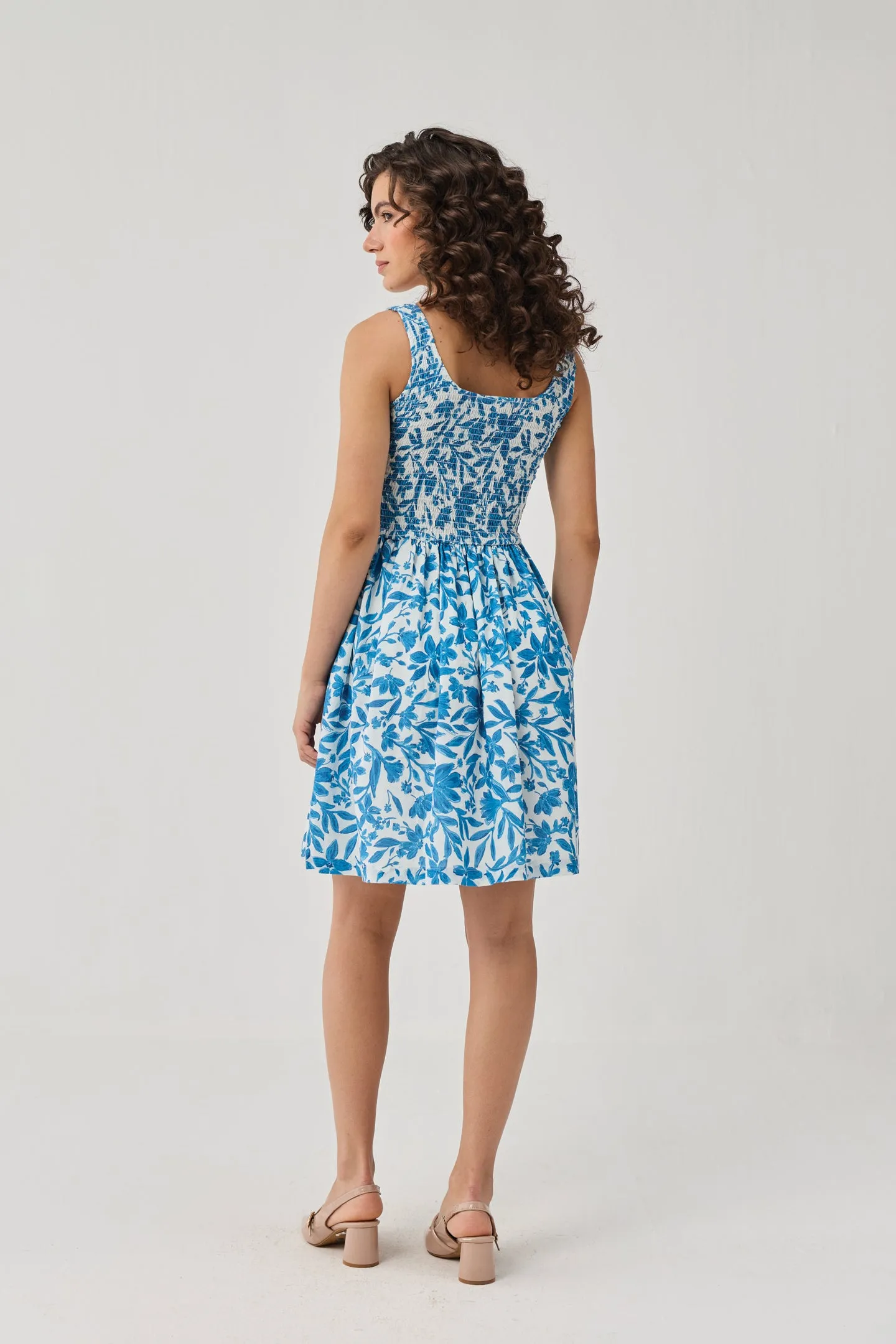 Smocked Short Dress in Blue Florals sold by Reistor product image thumbnail 2
