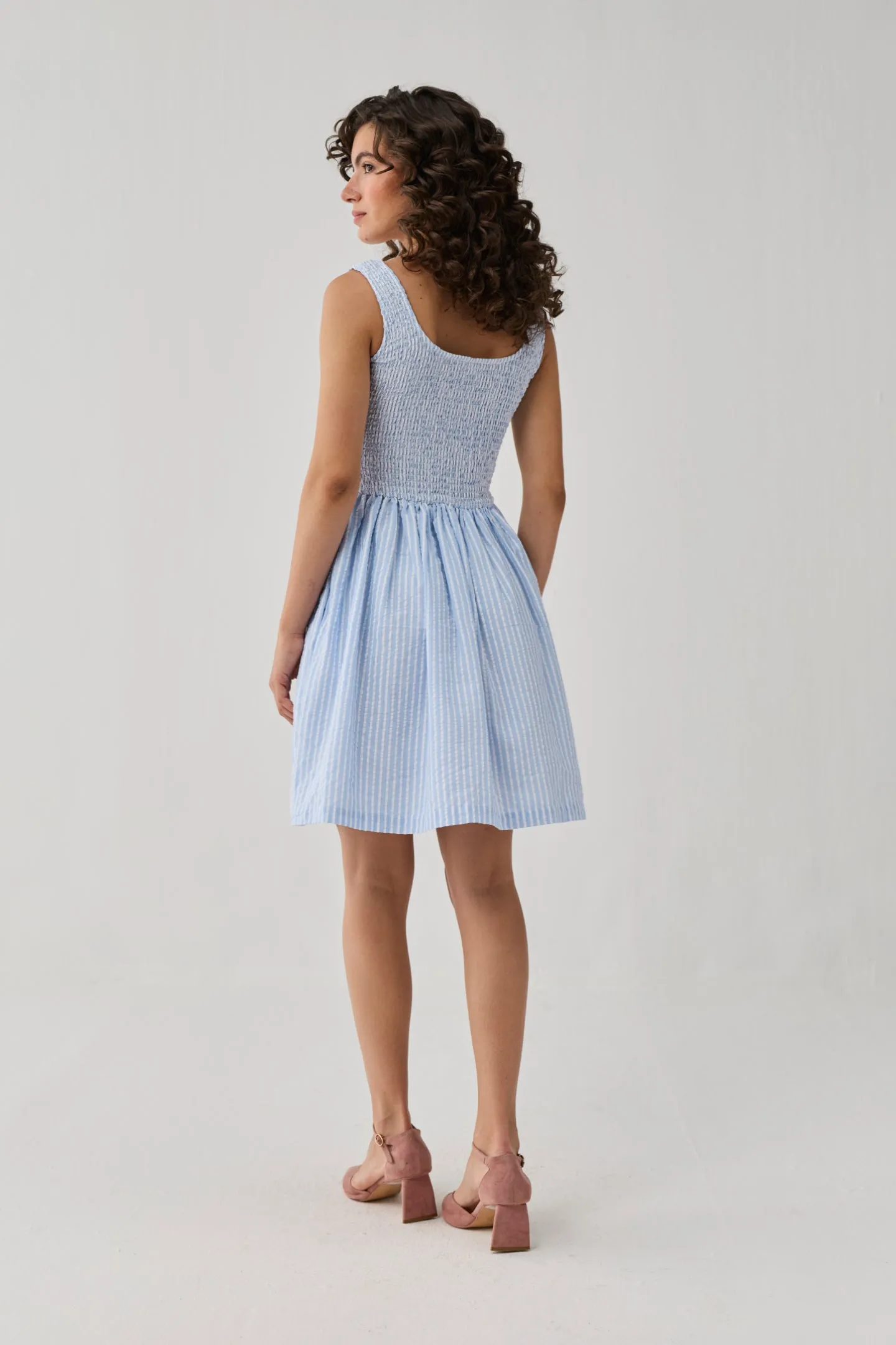 Smocked Short Dress in Blue Stripes sold by Reistor product image thumbnail 2