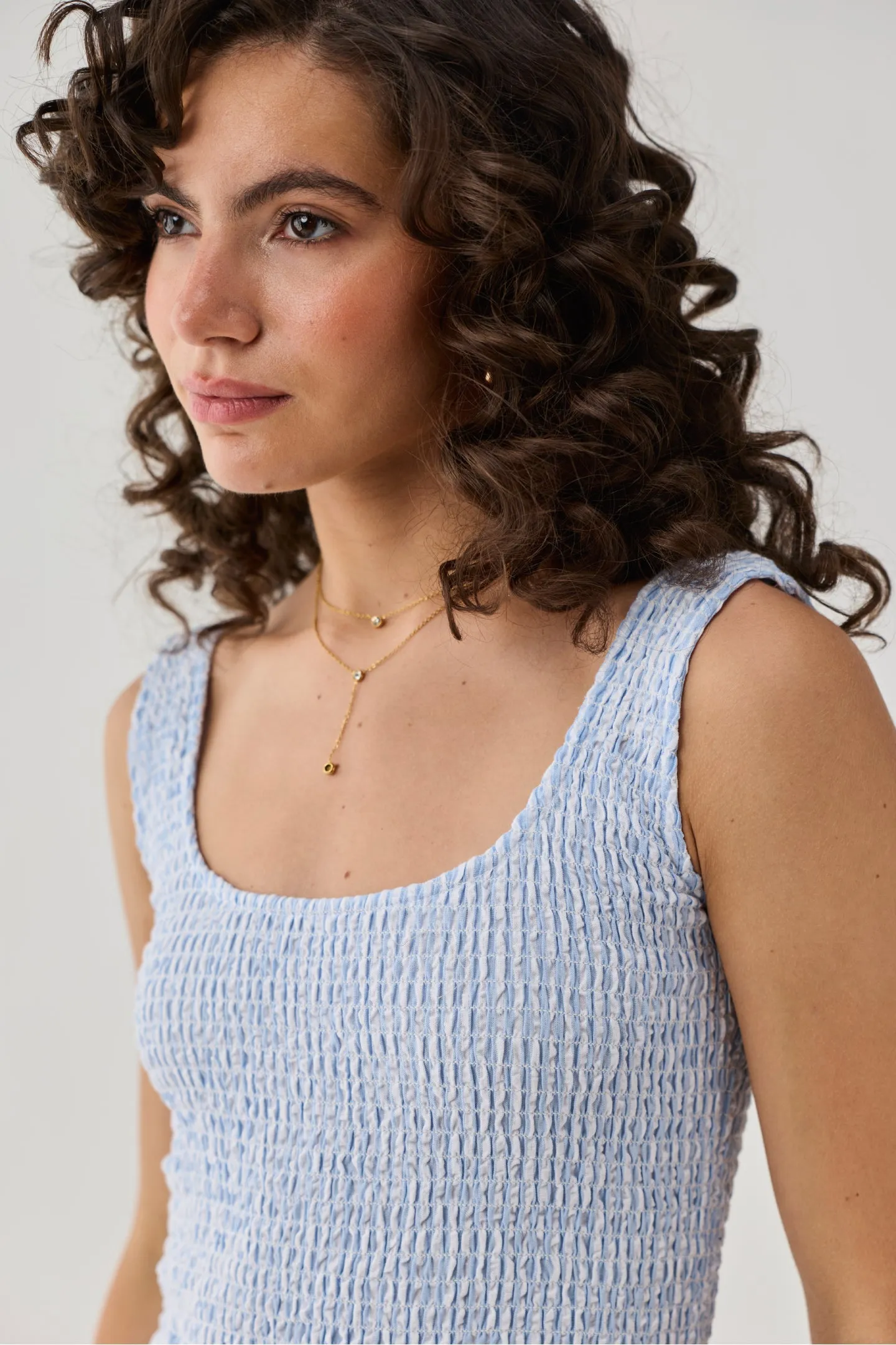 Smocked Short Dress in Blue Stripes sold by Reistor product image thumbnail 4