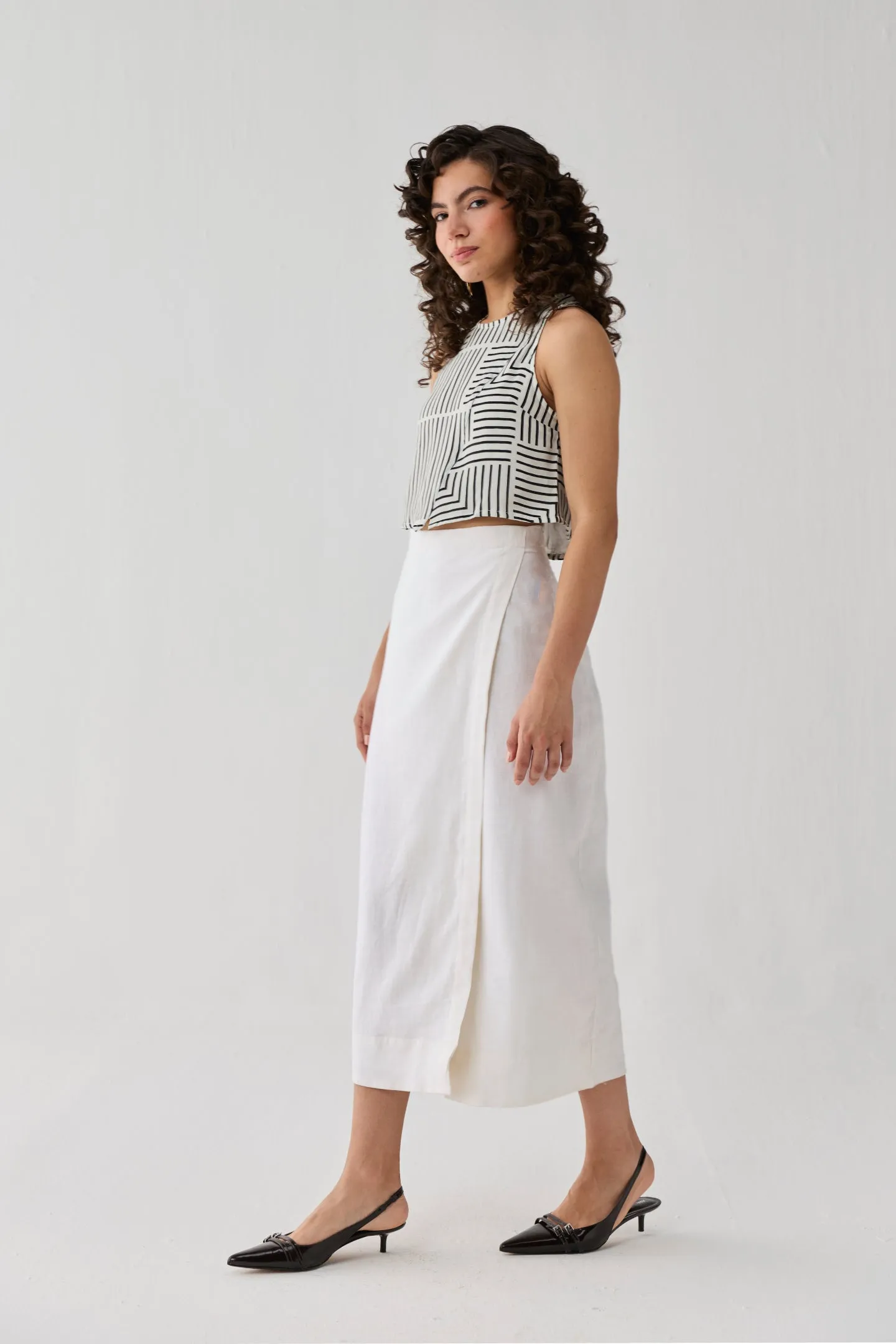 Fitted Overlap Midi Skirt in Off - White sold by Reistor product image thumbnail 4
