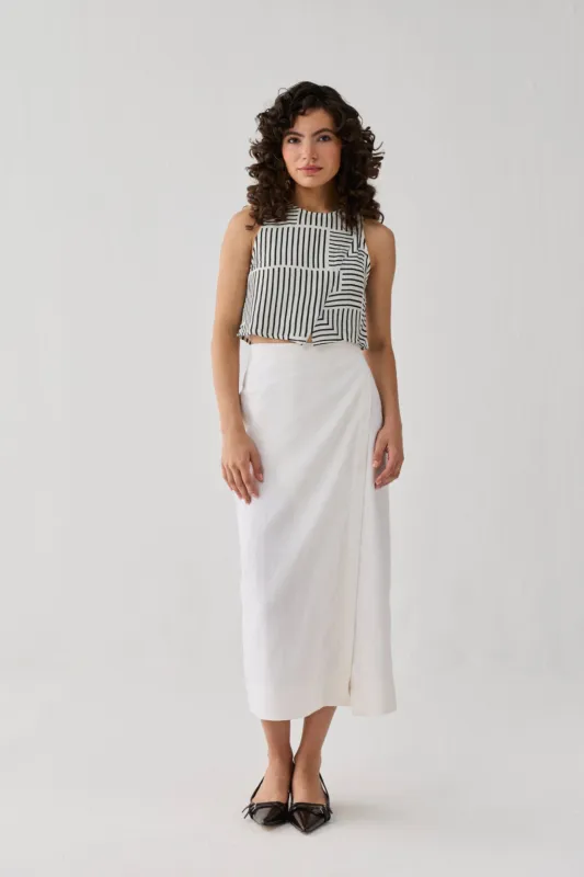 Fitted Overlap Midi Skirt in Off - White made by Reistor
