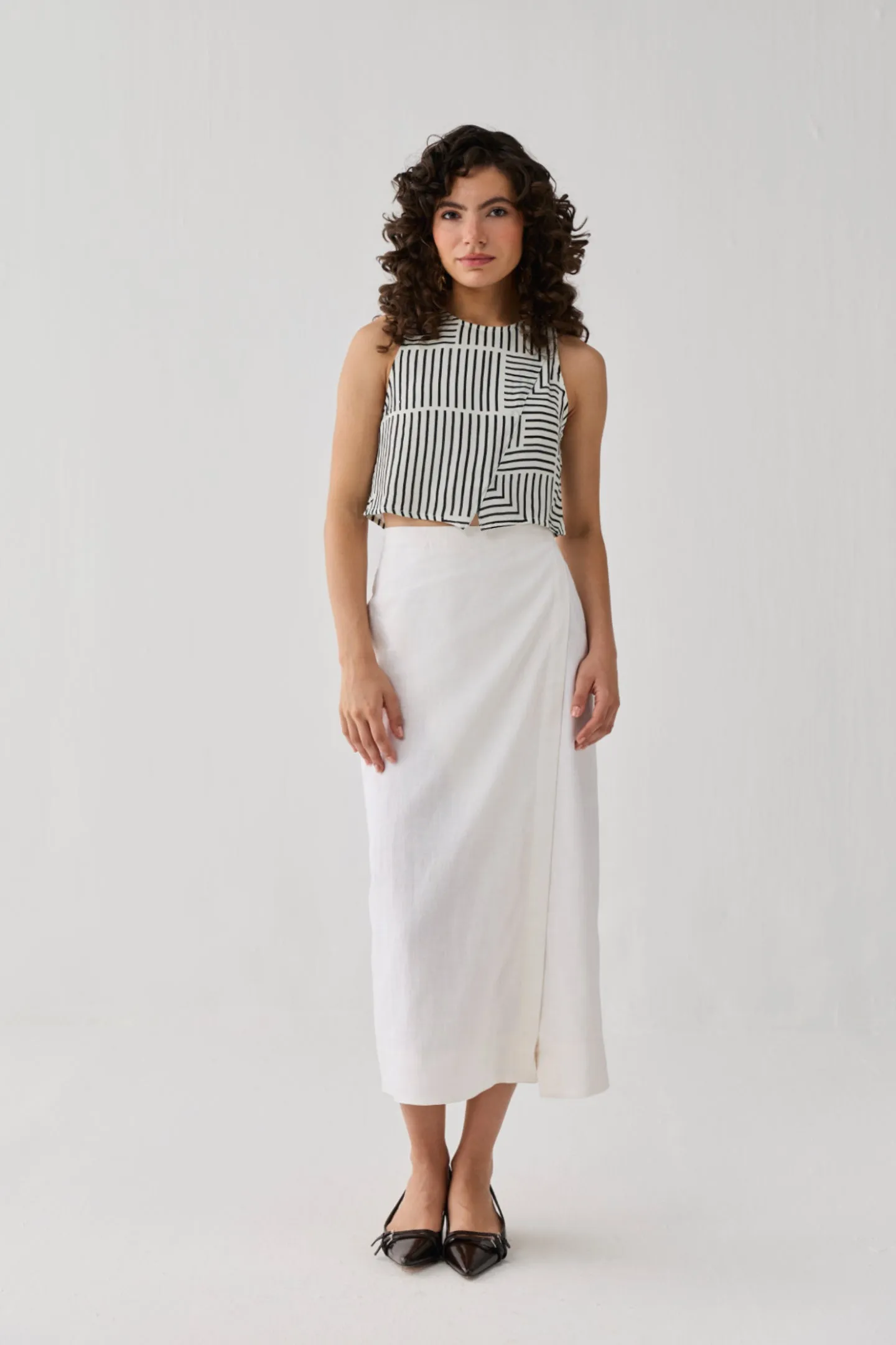 Fitted Overlap Midi Skirt in Off - White sold by Reistor