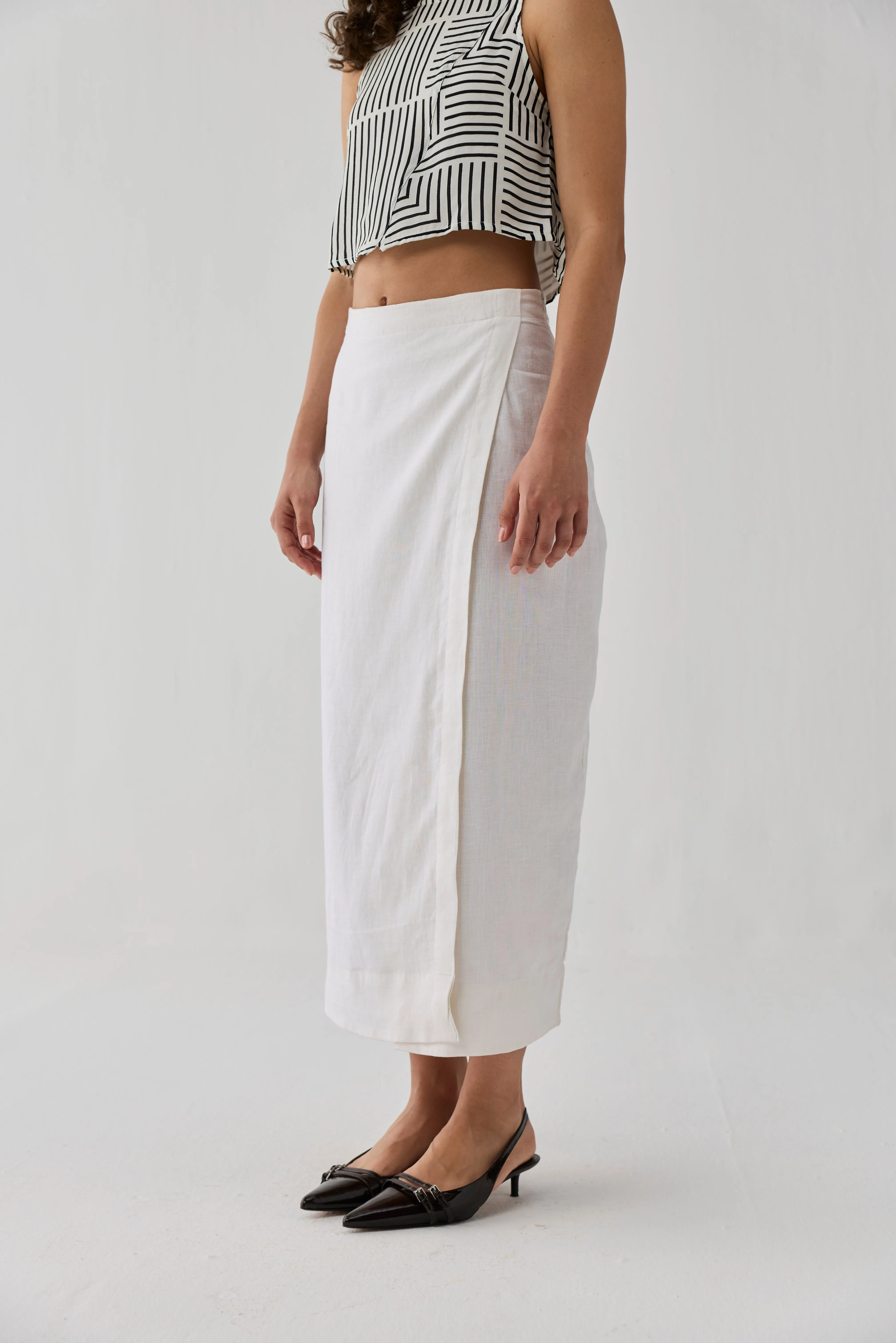 Fitted Overlap Midi Skirt in Off - White sold by Reistor product image thumbnail 3