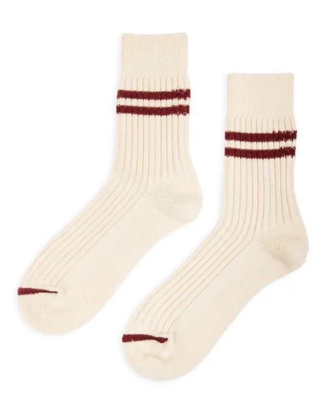 Merino Lambswool Stripe Sock - Off White/Maroon sold by Standard and Strange