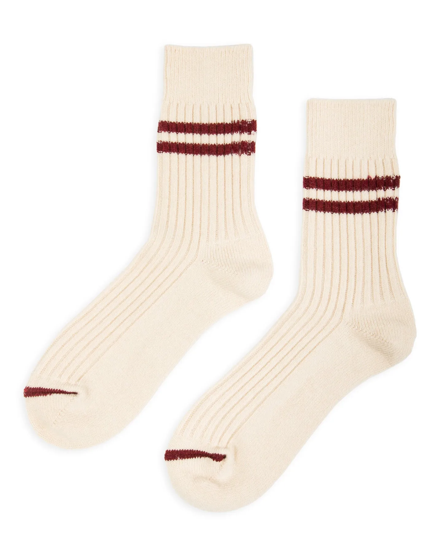 Merino Lambswool Stripe Sock - Off White/Maroon sold by Standard and Strange