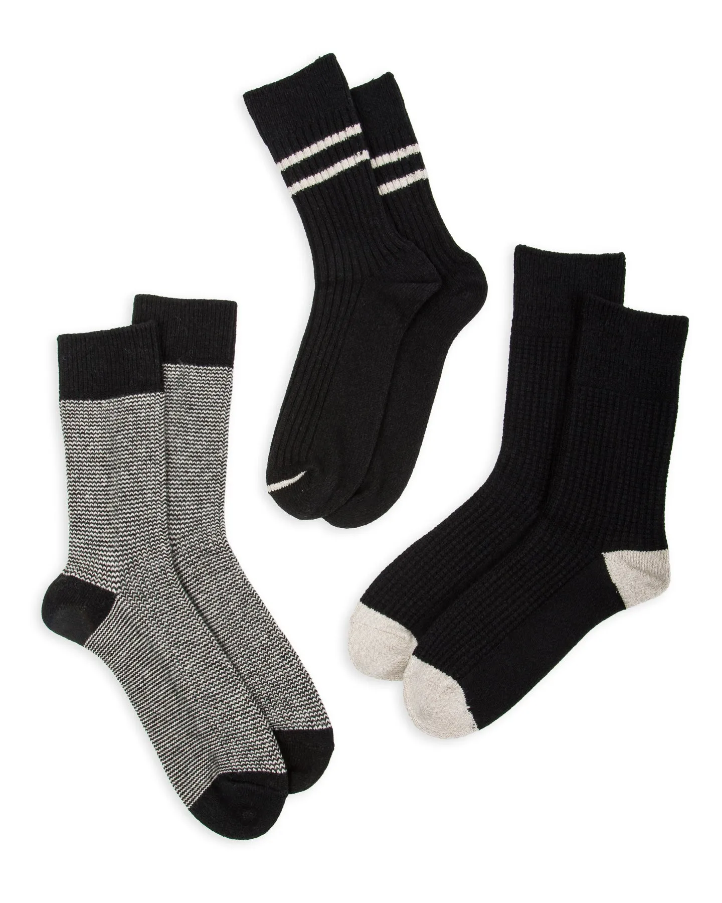 Recycled Cotton/Wool Daily 3-pack Socks - Black/Gray sold by Standard and Strange