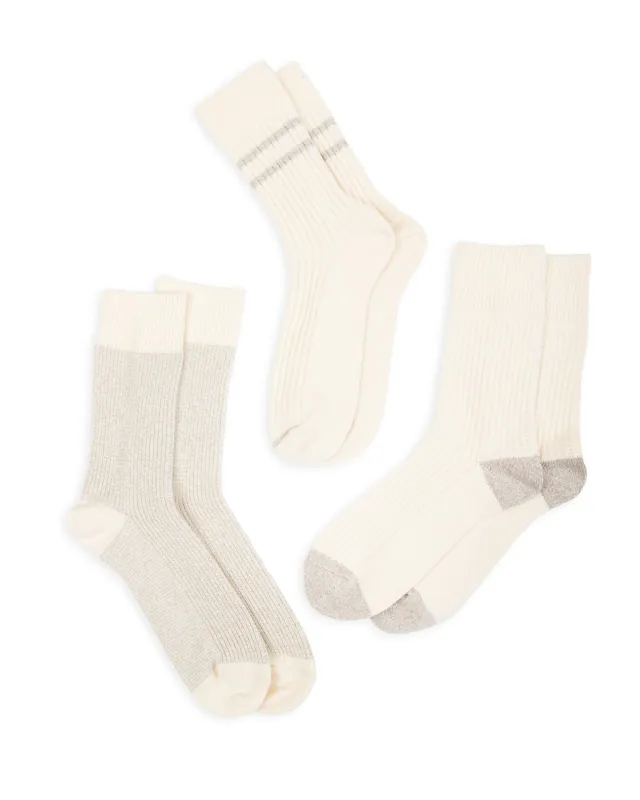 Recycled Cotton/Wool Daily 3-pack Socks - Off White/Gray sold by Standard and Strange